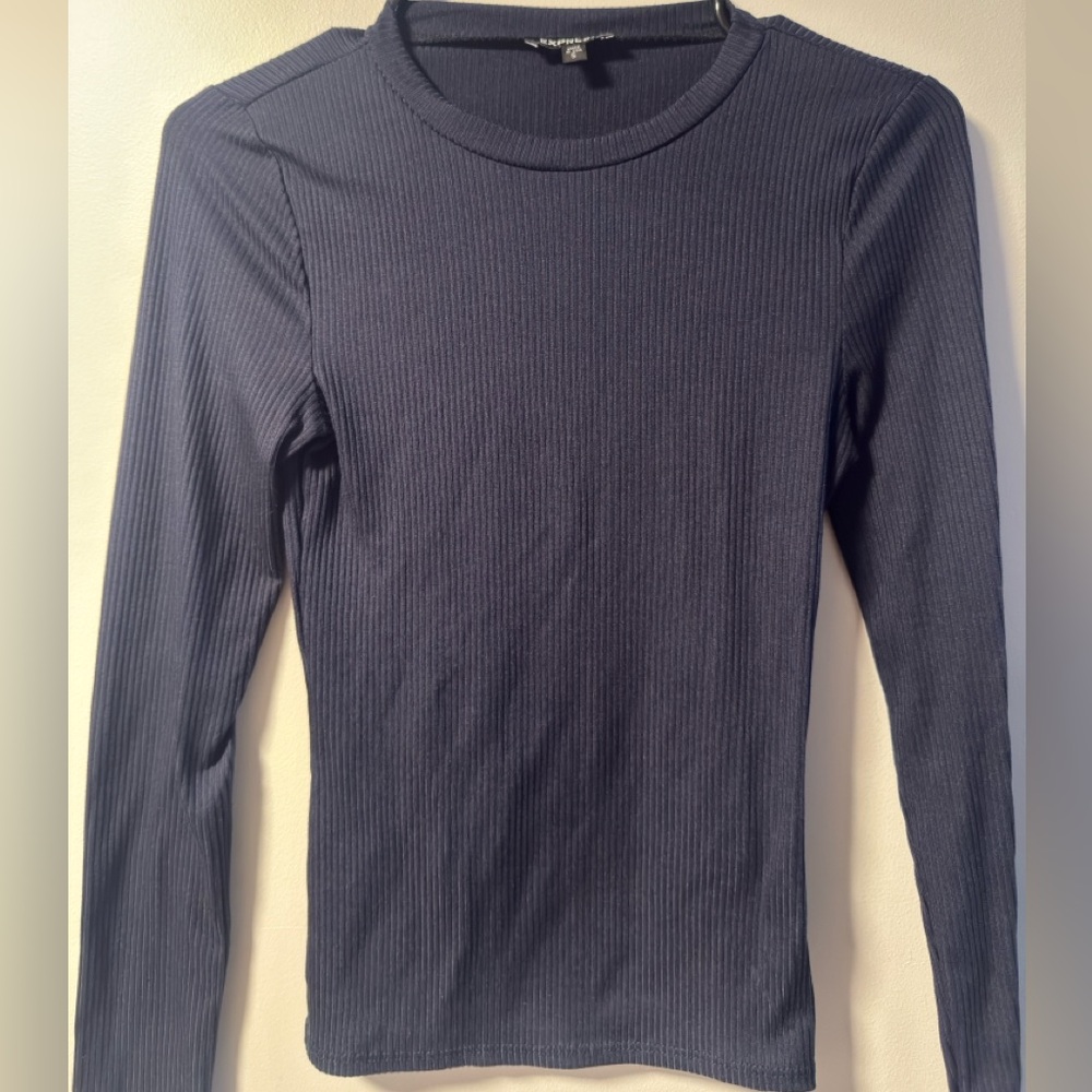 Express Dark Blue Ribbed Long Sleeve Top